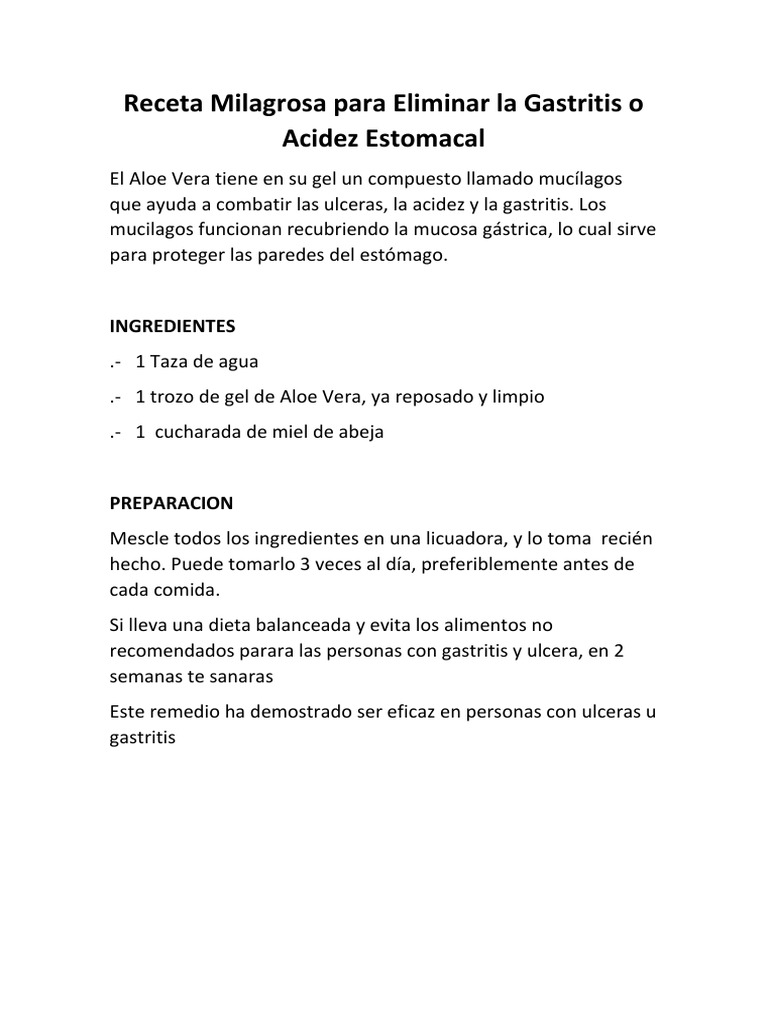 Aloe vera gastritis receta